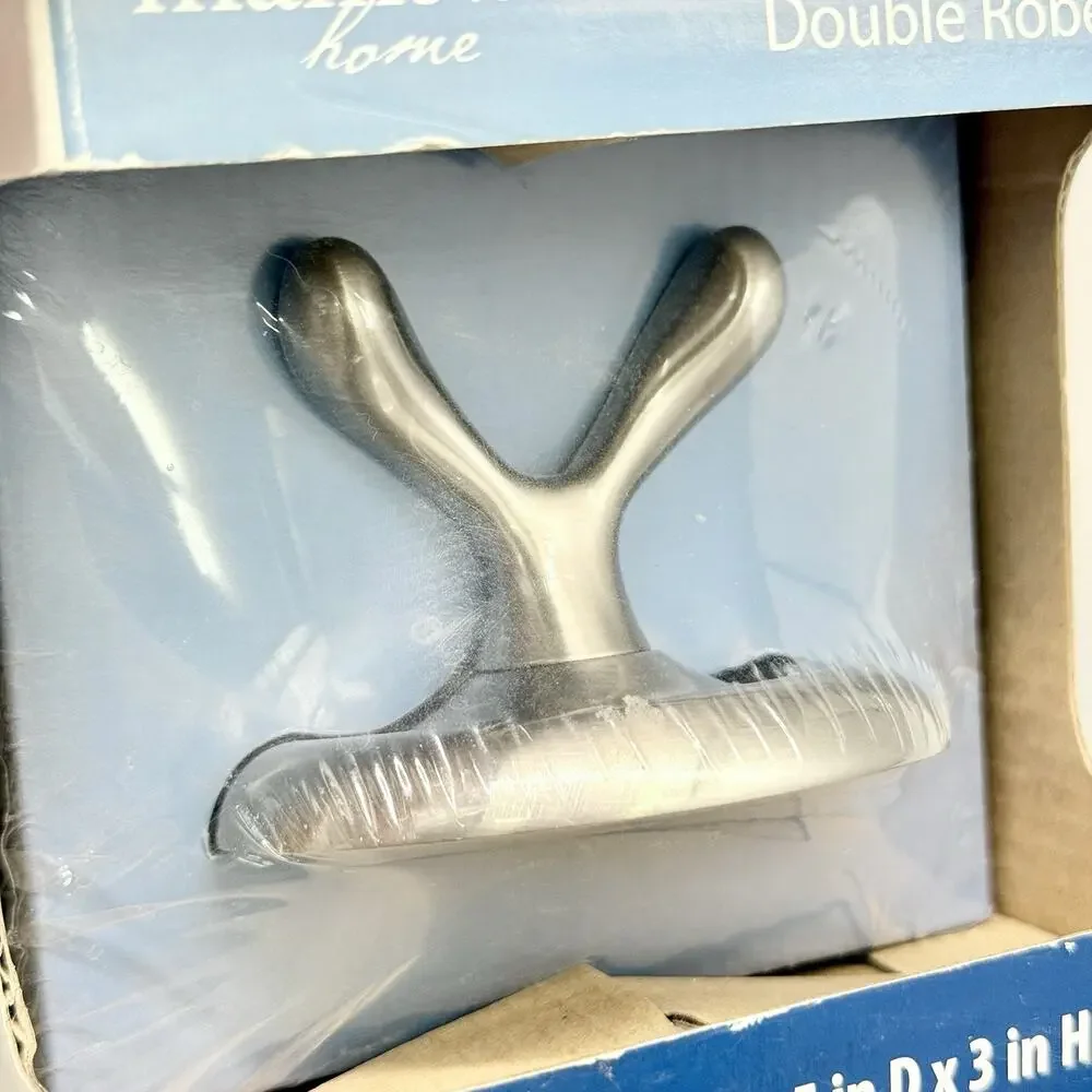 Mainstays Home Double Prong Robe Hook Satin Nickel Finish Coat Key Holder